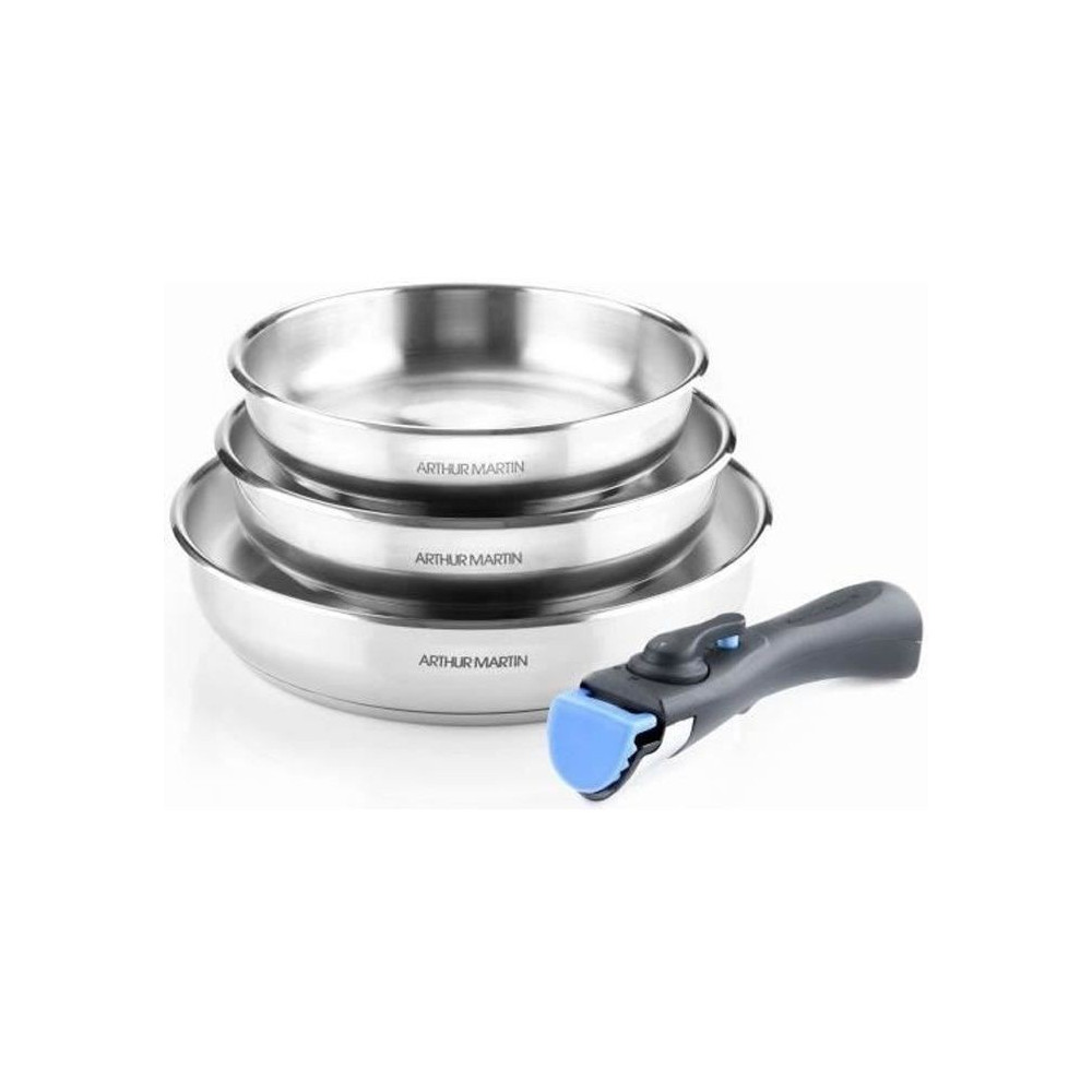 Set de 3 poeles 20-24-26 cm Arthur Martin AM1410 - Acier Inoxydable -