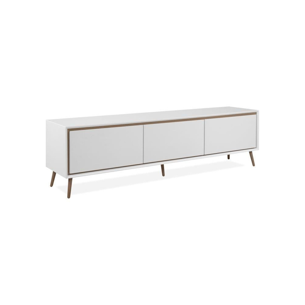 Meuble TV - ARONA - Blanc / Chene artisan - 3 abbatants - 175 x 50 x 3