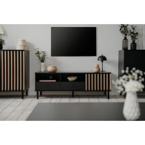 Meuble TV - MONZA - Noir / Chene artisan - 2 tiroirs, 2 niches ouverte