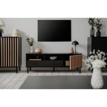 Meuble TV - MONZA - Noir / Chene artisan - 2 tiroirs, 2 niches ouverte