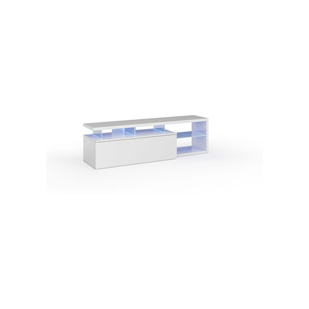 Meuble TV réversible BLUE-TECH - Mélaminé blanc laqué - 1 Porte ab