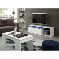 Meuble TV réversible BLUE-TECH - Mélaminé blanc laqué - 1 Porte ab