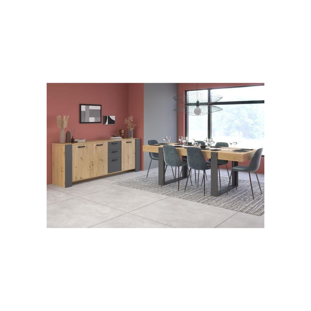 Ensemble enfilade + table LOFT - PARISOT - Chene Artisan et gris - 3 p
