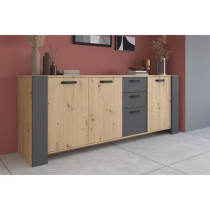 Ensemble enfilade + table LOFT - PARISOT - Chene Artisan et gris - 3 p