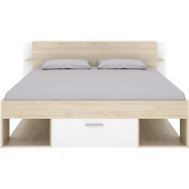 SAX Lit adulte - 140x190 cm - 3 tiroirs + Tete de lit avec rangement -