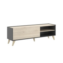 Meuble TV NESS - 1 abattant 2 niches - Décor graphite et Chene - L 15