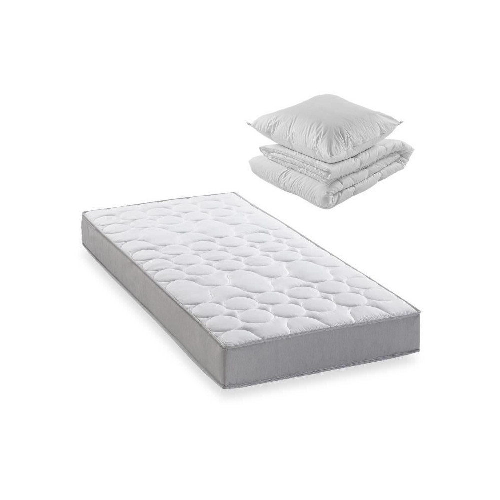 Pack matelas 90x190 cm + couette + oreiller - 330 Ressorts ensachés -