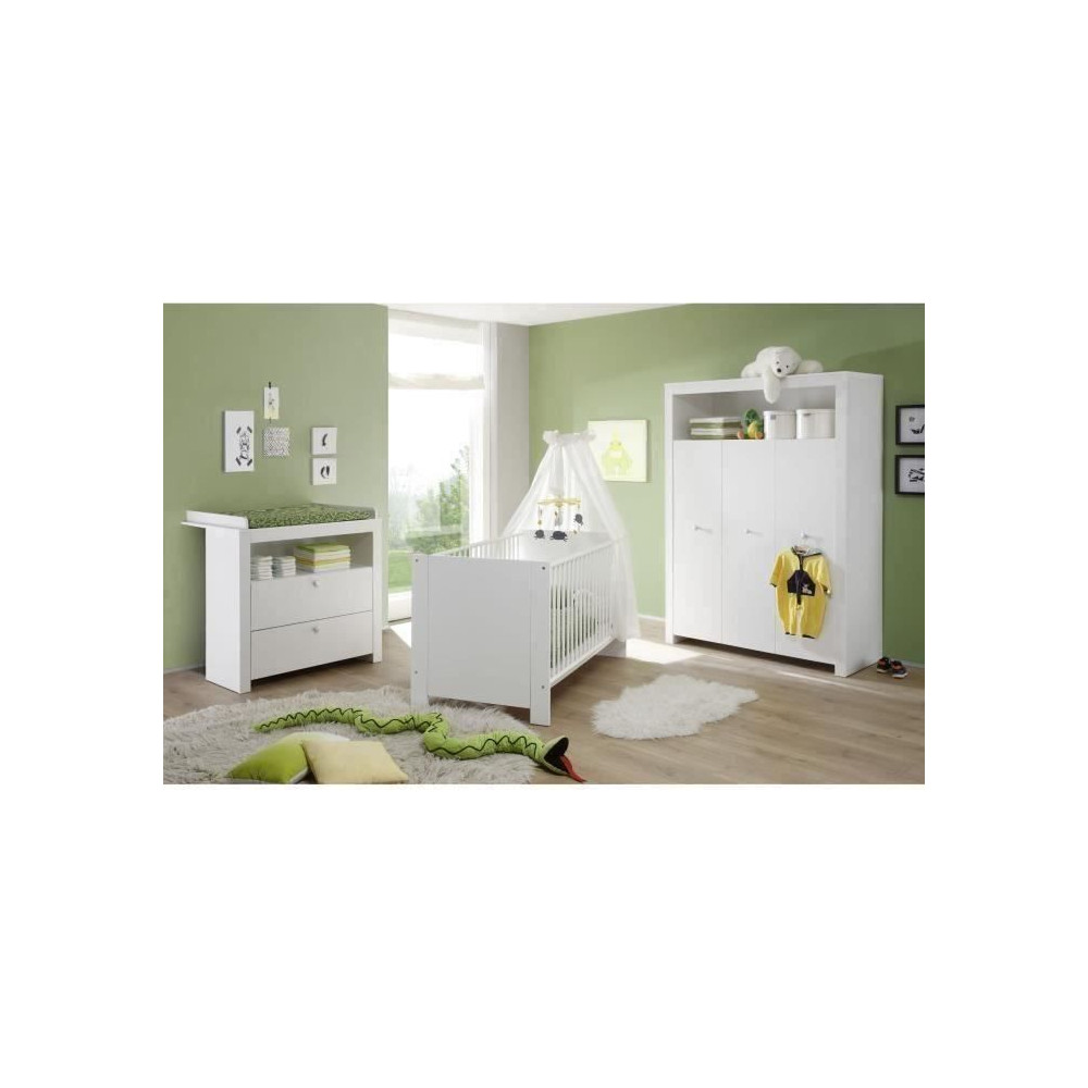 Chambre bébé Trio : Lit 70 x 140 cm + Commode a langer + Armoire OLI