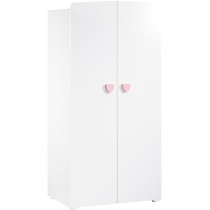 Armoire bébé Basic - MDF - Blanc - 2 portes - Bouton coeur rose - 85