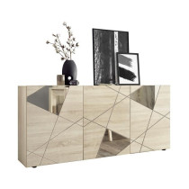 Buffet VICTORY - Décor Chene Sonoma - 3 Portes - Miroir - L 181 x P 4
