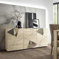 Buffet VICTORY - Décor Chene Sonoma - 3 Portes - Miroir - L 181 x P 4