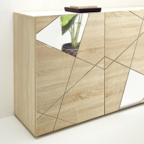 Buffet VICTORY - Décor Chene Sonoma - 3 Portes - Miroir - L 181 x P 4