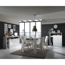Buffet MAESTRO - Décor béton et blanc laqué brillant - 4 portes - L