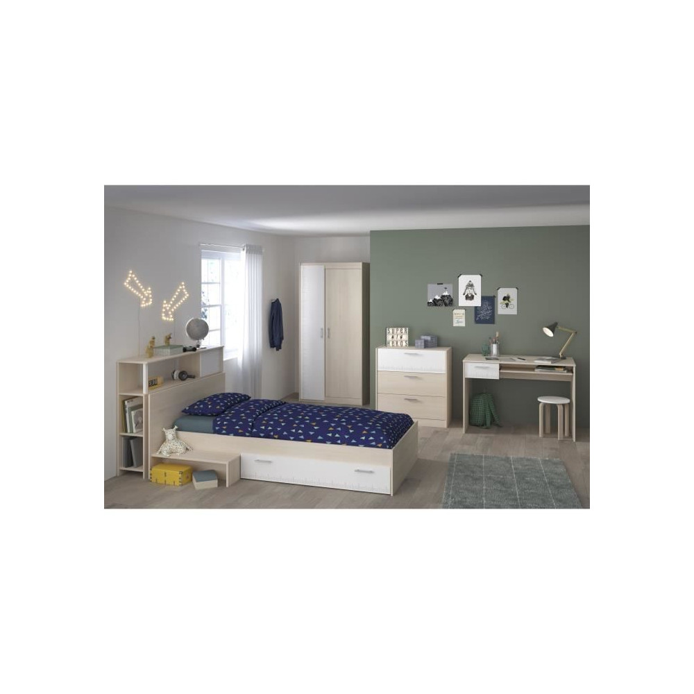 PARISOT Chambre enfant complete - Tete de lit + lit + commode + armoir