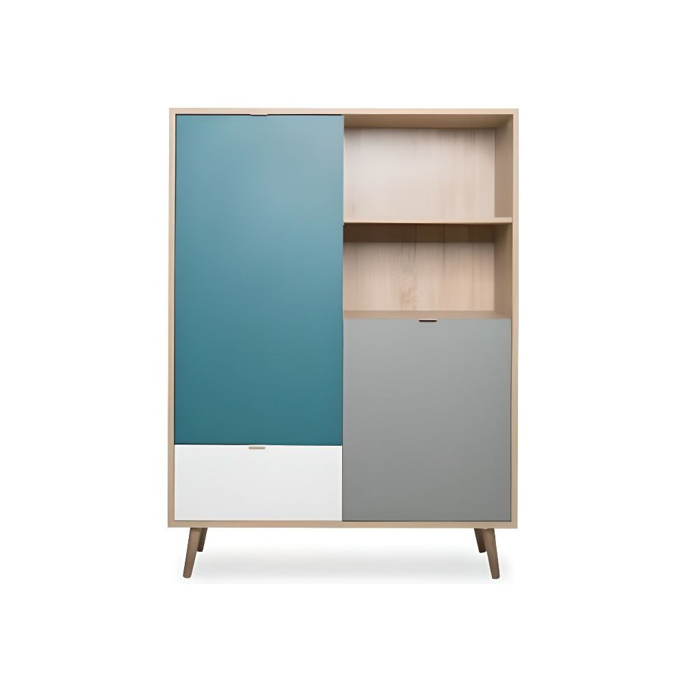 Buffet haut - Chene Sonoma, blanc, gris et bleu - Style scandinave - C