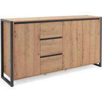 DENVER Buffet 3 portes 3 tiroirs - Décor chene artisan / Anthracite -