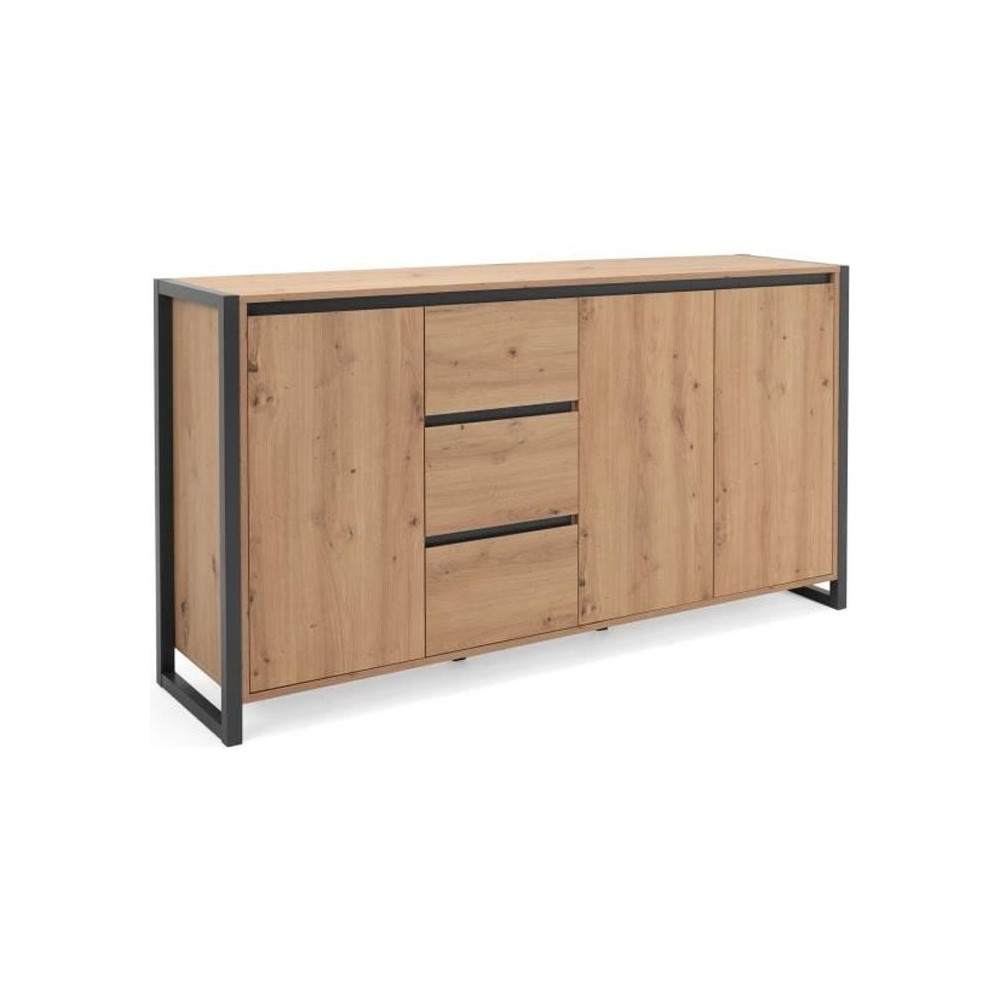 DENVER Buffet 3 portes 3 tiroirs - Décor chene artisan / Anthracite -