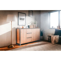DENVER Buffet 3 portes 3 tiroirs - Décor chene artisan / Anthracite -