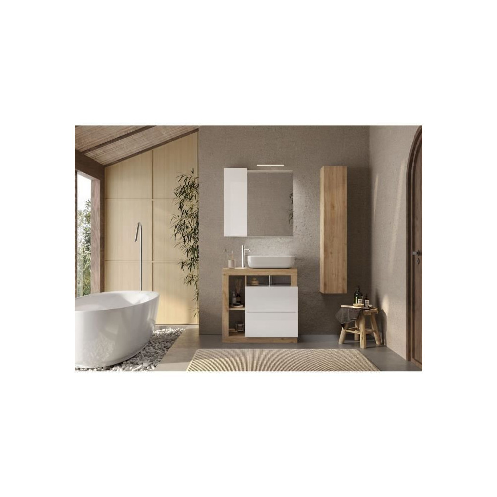 Ensemble Meuble salle de bain HAMBOURG L78 - Vasque + 2 Tiroirs + 3 ni