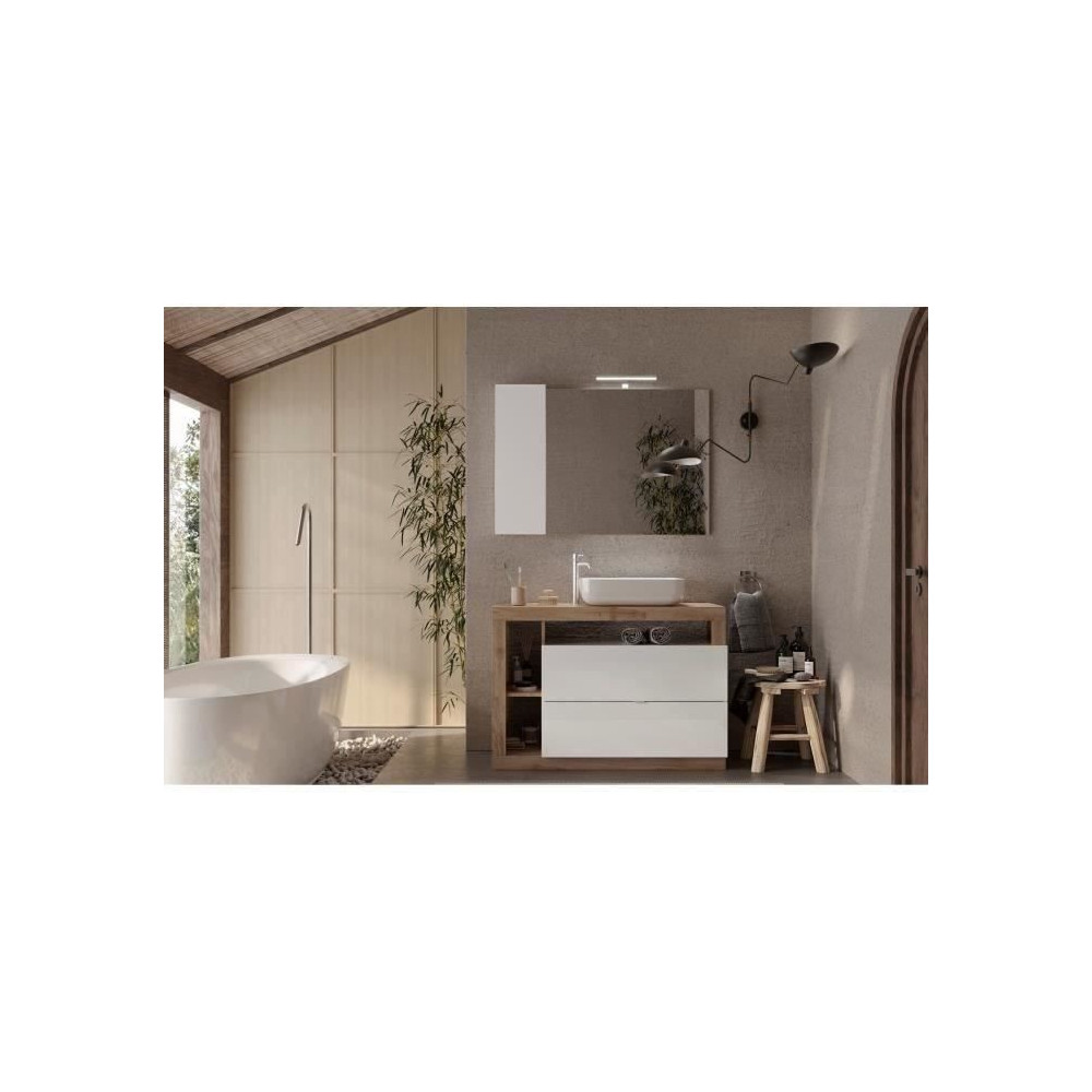 Ensemble Meuble salle de bain HAMBOURG L110 - Vasque + 2 Tiroirs + 3 n