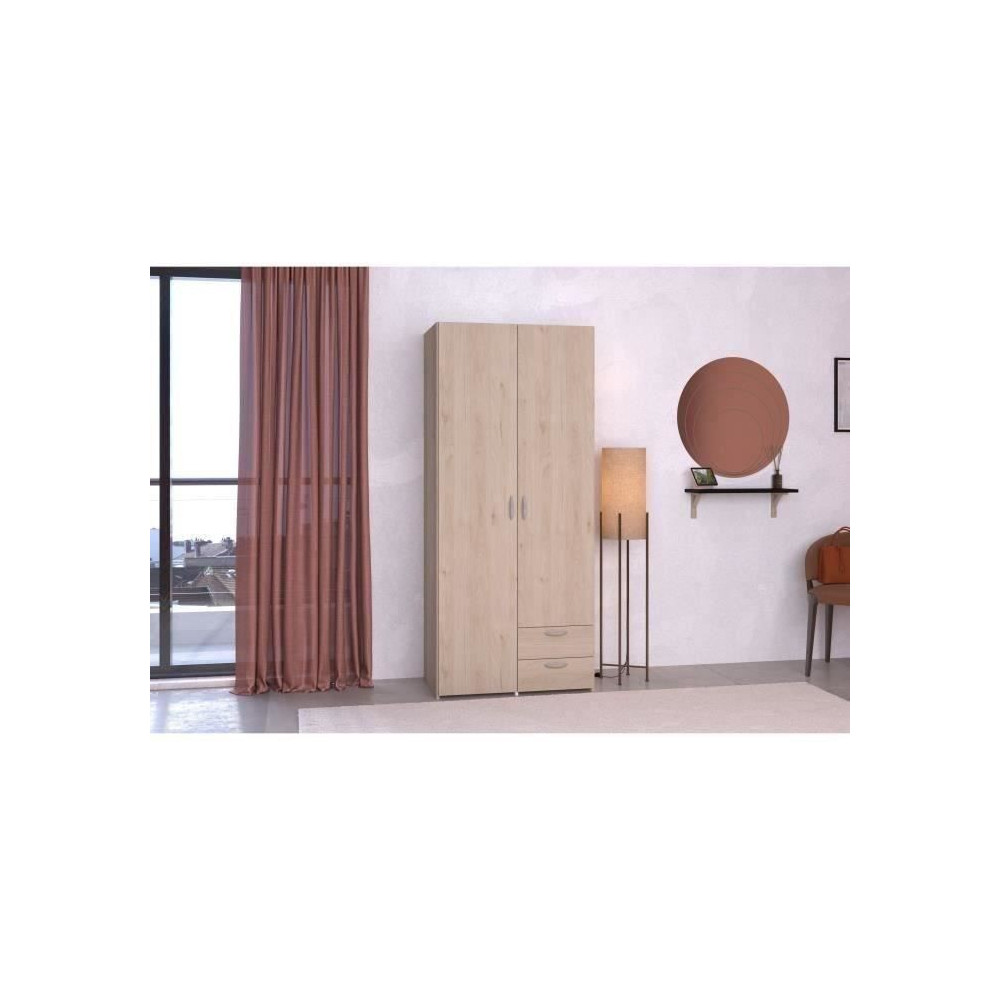 Armoire VARIA - Décor chene et blanc - 2 portes - 2 tiroirs - 80,7 x