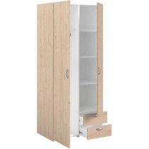 Armoire VARIA - Décor chene et blanc - 2 portes - 2 tiroirs - 80,7 x