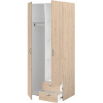 Armoire VARIA - Décor chene et blanc - 2 portes - 2 tiroirs - 80,7 x