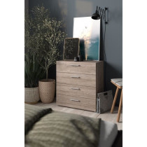 Commode NASH 4 tiroirs - Décor Chene Truffe - L 80 x P 40 x H 68,5 cm