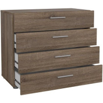 Commode NASH 4 tiroirs - Décor Chene Truffe - L 80 x P 40 x H 68,5 cm