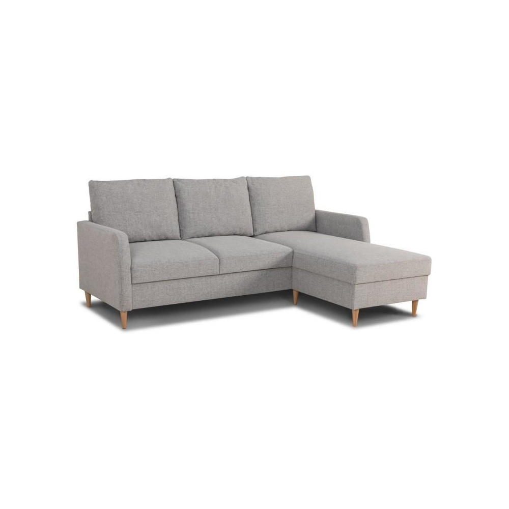 Canapé d'angle fixe 3 places CHIPY - Tissu gris souris - Réversible