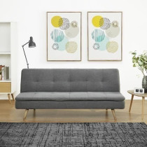 Clic clac 3 places - Tissu Gris - Pieds bois naturel - L 179 x P 85 x