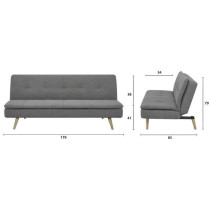 Clic clac 3 places - Tissu Gris - Pieds bois naturel - L 179 x P 85 x