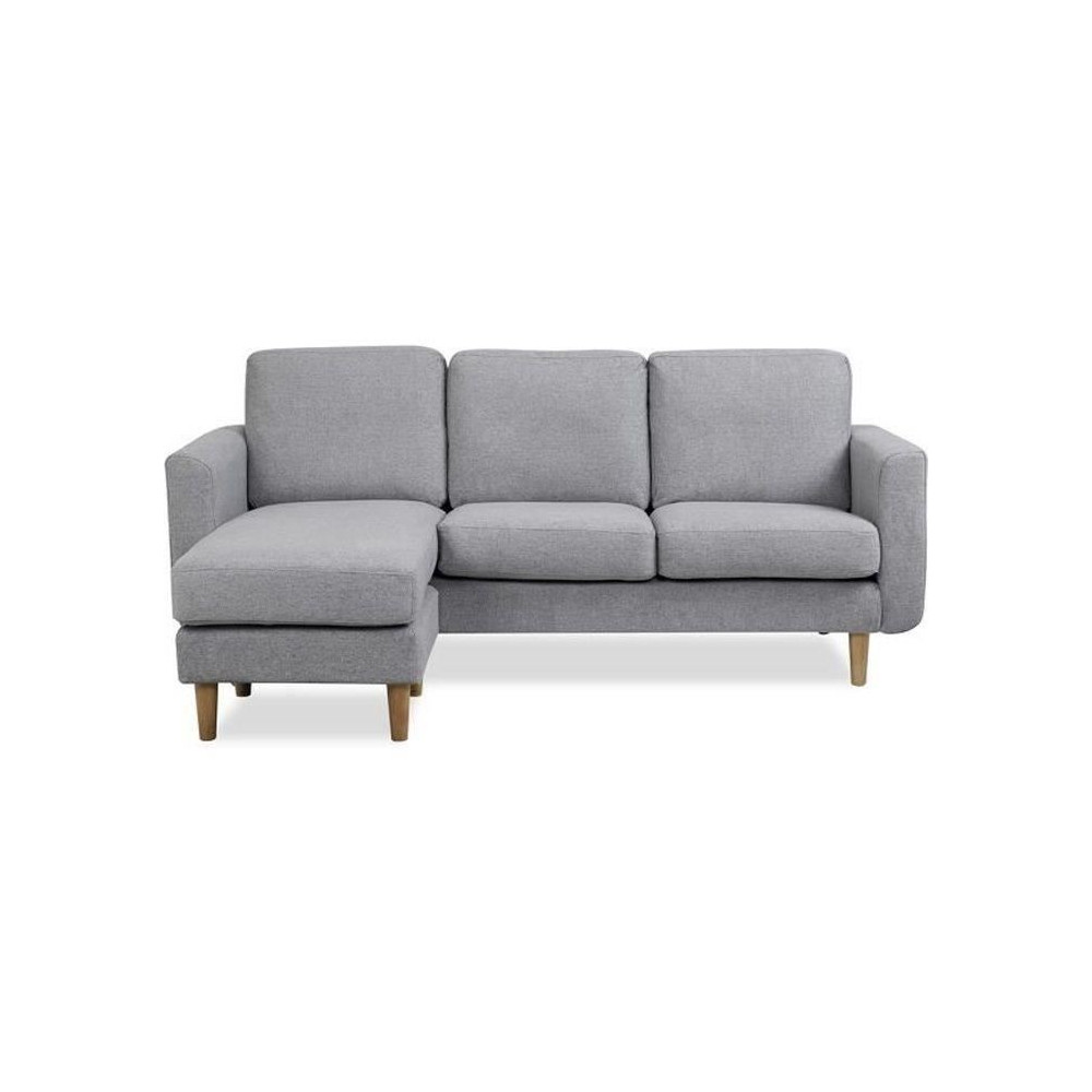Canapé d‘angle reversible - Tissu gris clair avec piétement en boi