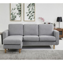 Canapé d‘angle reversible - Tissu gris clair avec piétement en boi