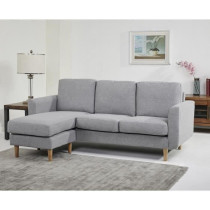 Canapé d‘angle reversible - Tissu gris clair avec piétement en boi