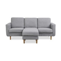 Canapé d‘angle reversible - Tissu gris clair avec piétement en boi