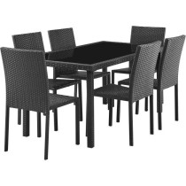 Ensemble repas de jardin - table en verre trempé et 6 chaises en rés