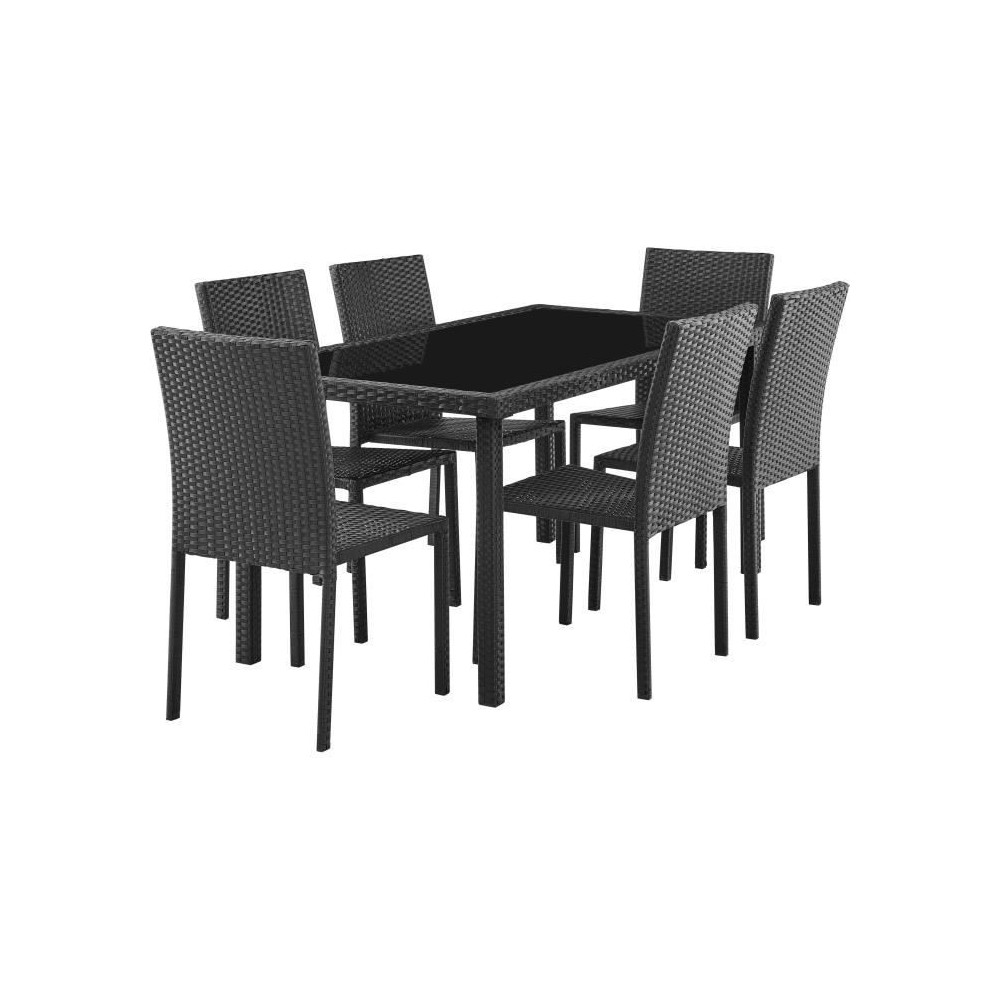 Ensemble repas de jardin - table en verre trempé et 6 chaises en rés