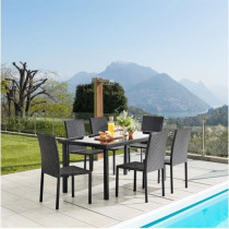 Ensemble repas de jardin - table en verre trempé et 6 chaises en rés