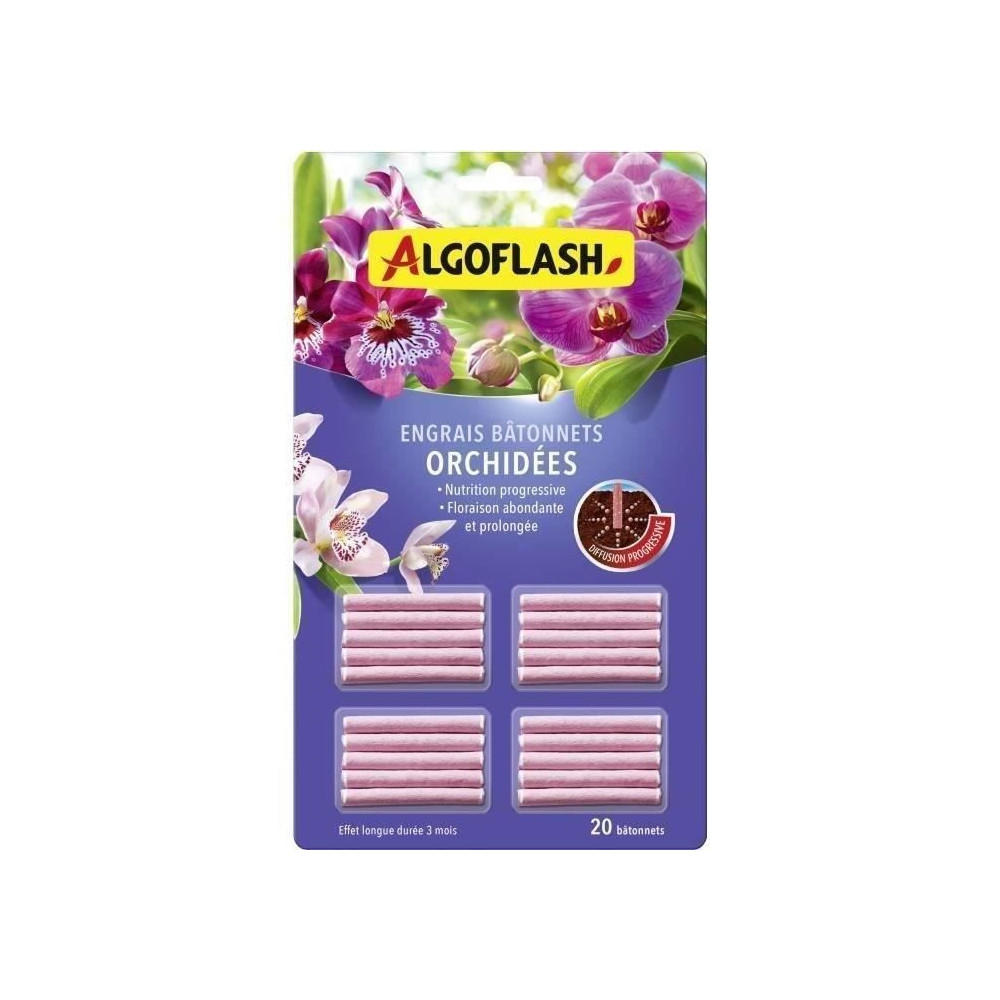 Engrais pour orchidées - ALGOFLASH - 20 bâtonnets - Action jusqu'a 3