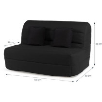 DUNLOPILLO Banquette BZ - Tissu Noir + 2 coussins noir - L 140 x P 99