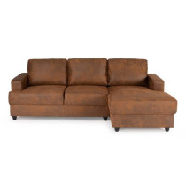 Canapé d'angle droit 4 places - Tissu marron vintage - Contemporain -