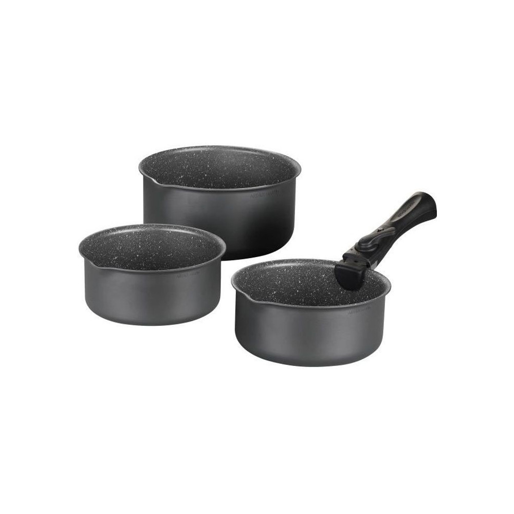 Set de 3 casseroles Gris Mat 16-18-20 cm + 1 poignée amovible - Alumi