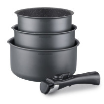 Set de 3 casseroles Gris Mat 16-18-20 cm + 1 poignée amovible - Alumi