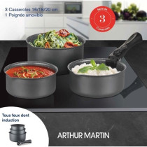 Set de 3 casseroles Gris Mat 16-18-20 cm + 1 poignée amovible - Alumi