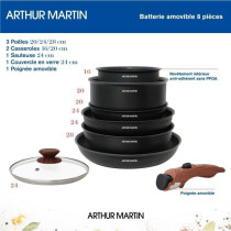 Batterie de cuisine 8 pieces ARTHUR MARTIN - Aluminium - Poignée Bois