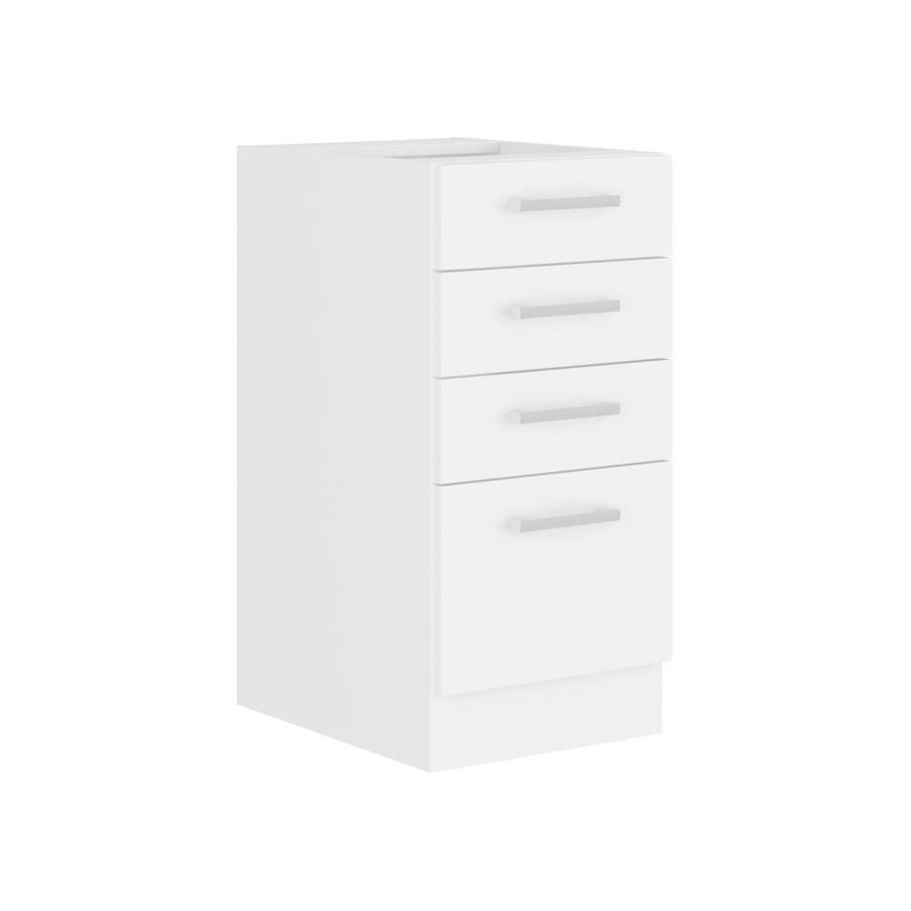 ATLAS Meuble bas 4 tiroirs - Décor blanc - L40 x P52x H82 - Plan de t