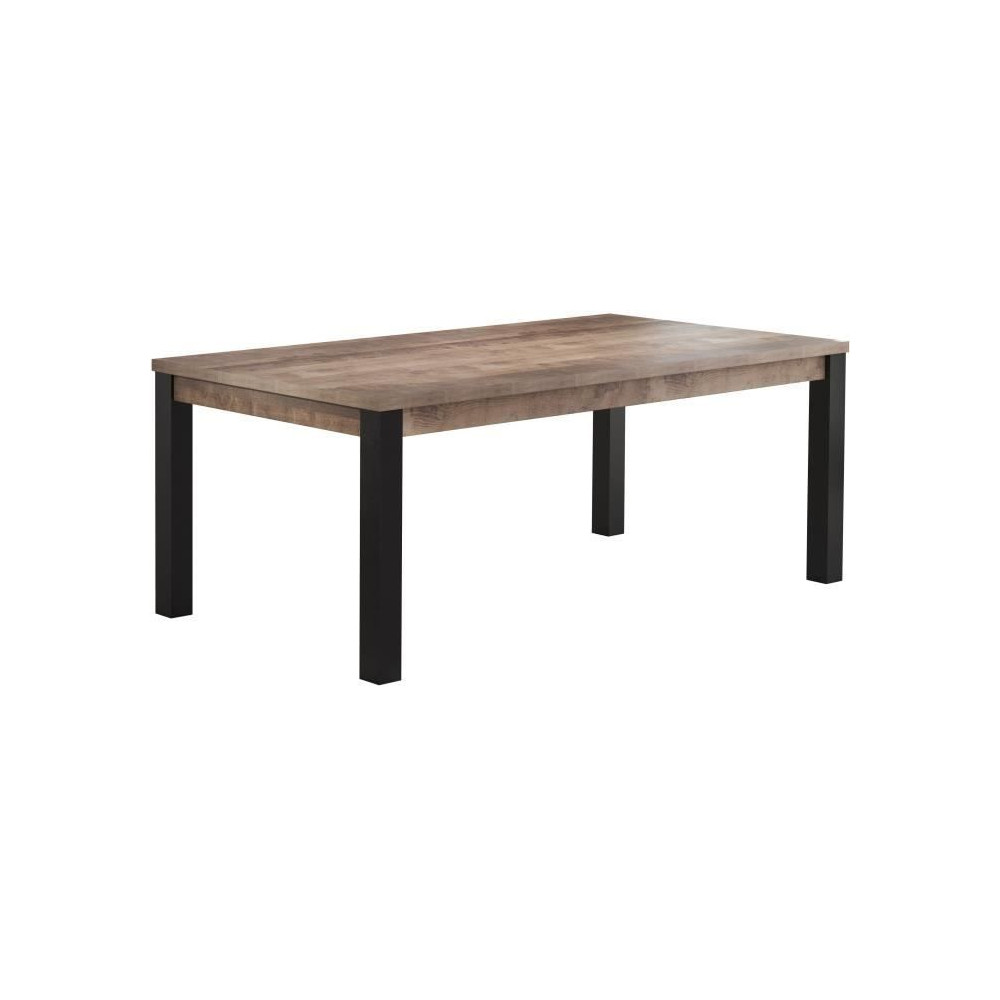 Table a manger EMILE 10 personnes - Mélamine chene brun tabac et noir