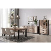 Table a manger EMILE 10 personnes - Mélamine chene brun tabac et noir