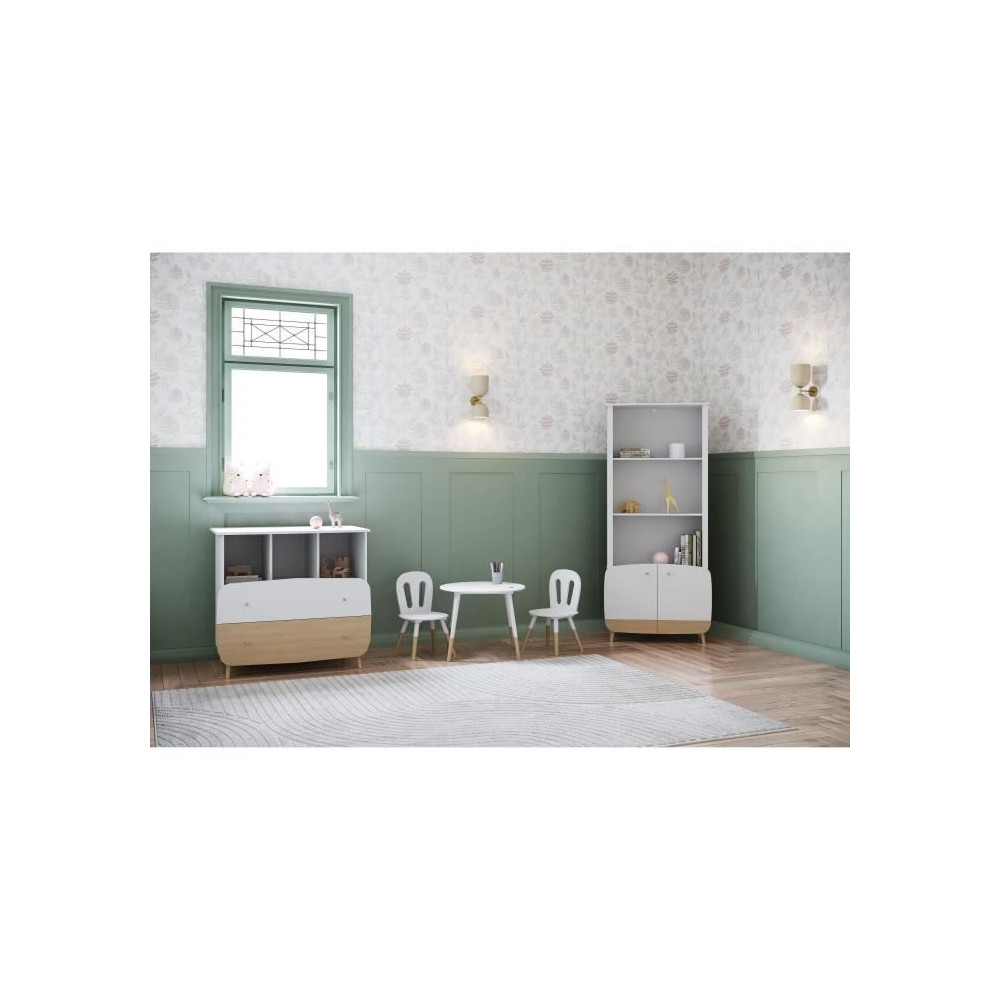 Bibliotheque 2T / 2P - FIRMIANA - style scandinave - Blanc mat / chene